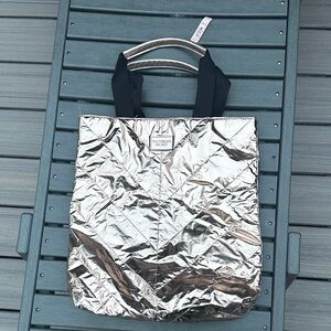 Victoria's Secret Metallic Rose gold  Tote with Black Handles